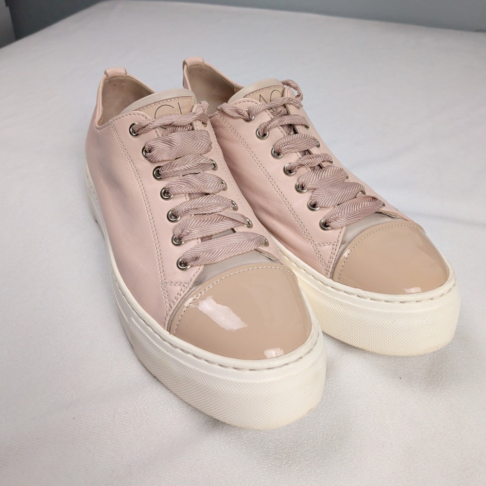 AGL Sneakers Womens 38.5 Blush Pink Leather Patent Cap Toe Platform Italy
